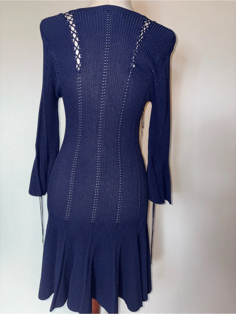 Johnathan Simkhai V-Neck Linked Rib Knit Flared Dress with Lace Up Details Sz S - Picture 5 of 9